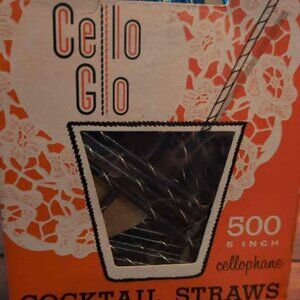 Vintage Cello Cobalt Blue with Silver Streamer Drinking Straws - Advertising